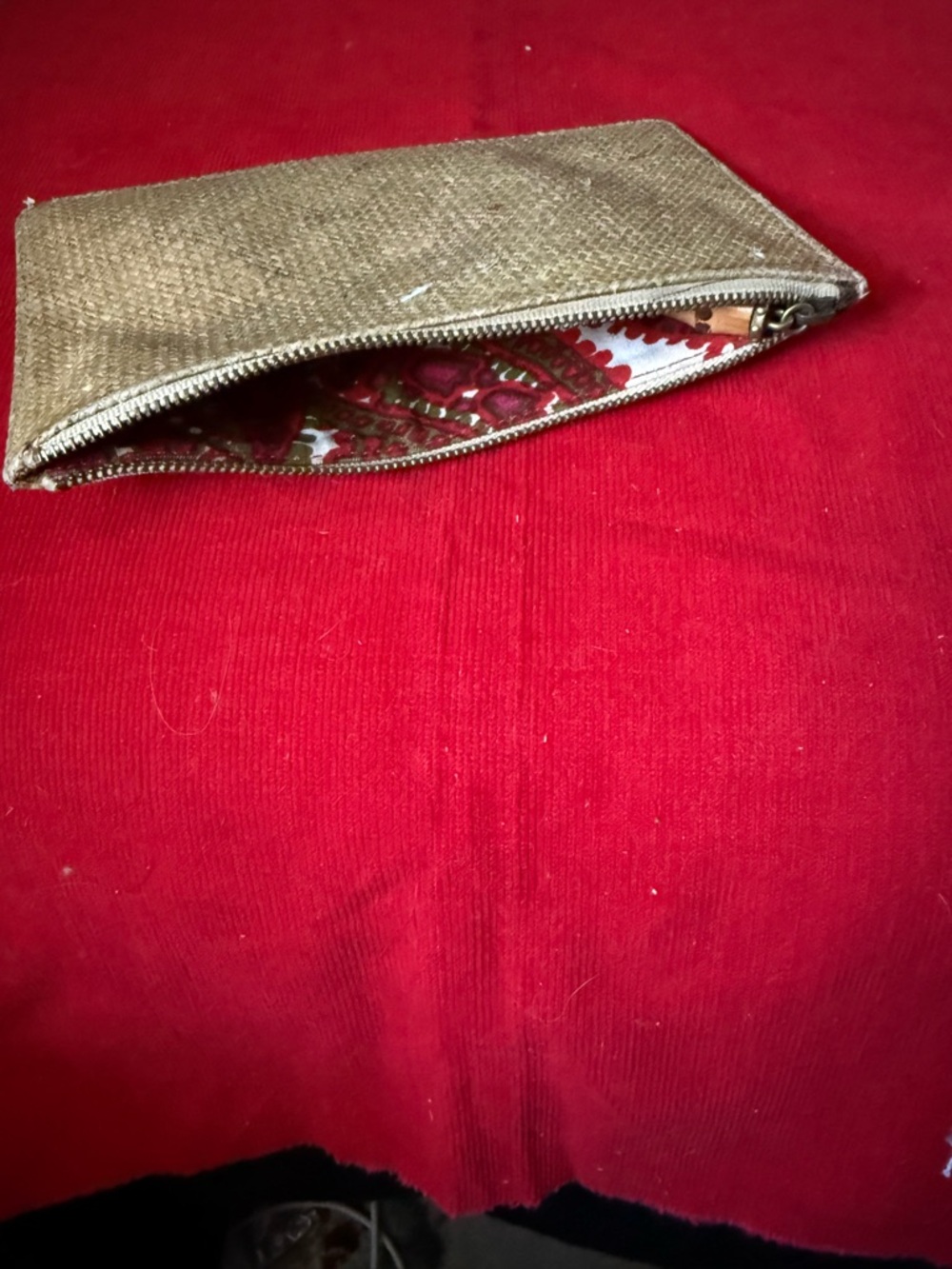 J. Crew Woven Cosmetic Pouch with Patterned Lining